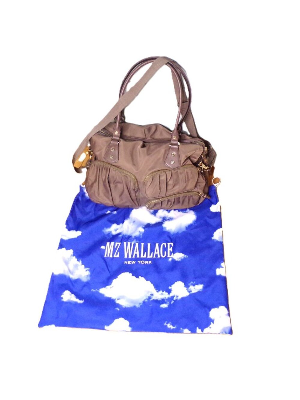 MZ WALLACE Bedford Jane Nylon Satchel Shoulder Cross-Body Large Bag Taupe Cocoa
